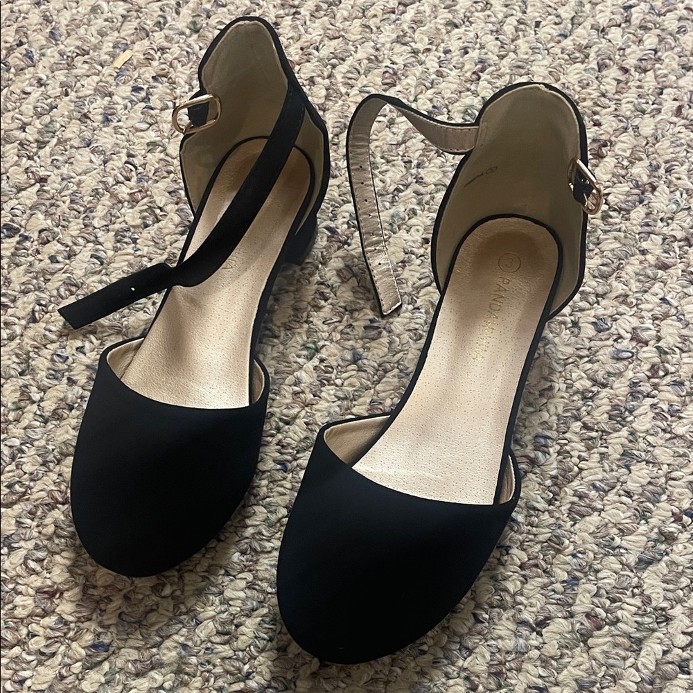 Kids Black Ankle-Strap Dress Shoes with Gold Buckle